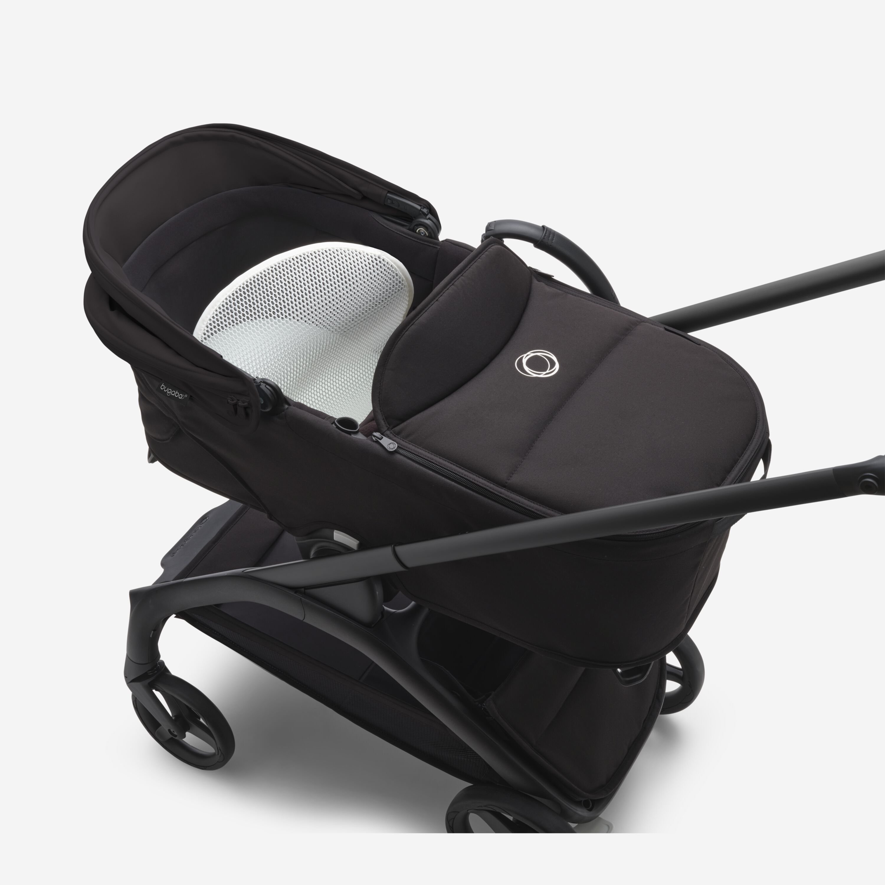 Bugaboo Dragonfly bassinet and seat stroller black base, midnight black fabrics, misty white sun canopy - Main Modal Image Slide 11 of 15