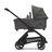 Side view of the Bugaboo Dragonfly bassinet stroller with black chassis, grey melange fabrics and forest green sun canopy. - Thumbnail Slide 3 of 16