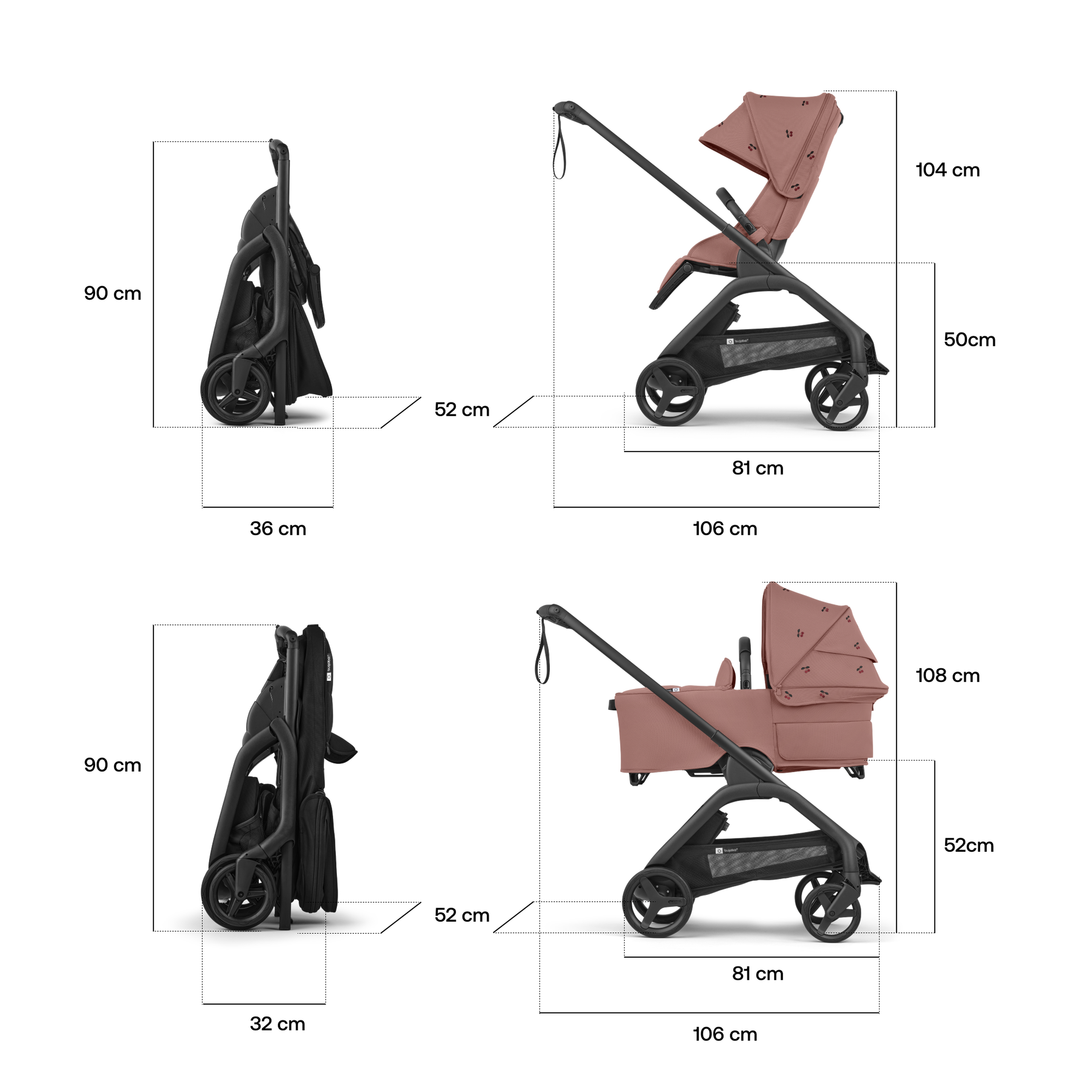 Bugaboo x Konges SlØjd limited edition Dragonfly Plus 2-in-1 pushchair black base, dusty pink fabrics, dusty pink sun canopy - Thumbnail Slide 3 of 10