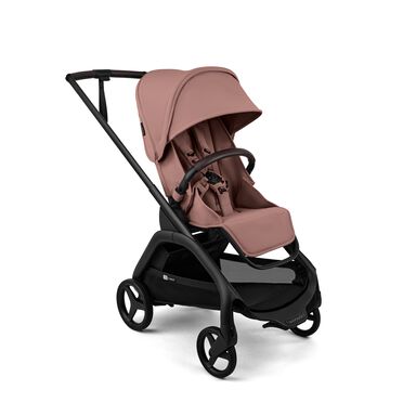 Bugaboo Dragonfly Plus seat stroller black base, dusty pink fabrics, dusty pink sun canopy