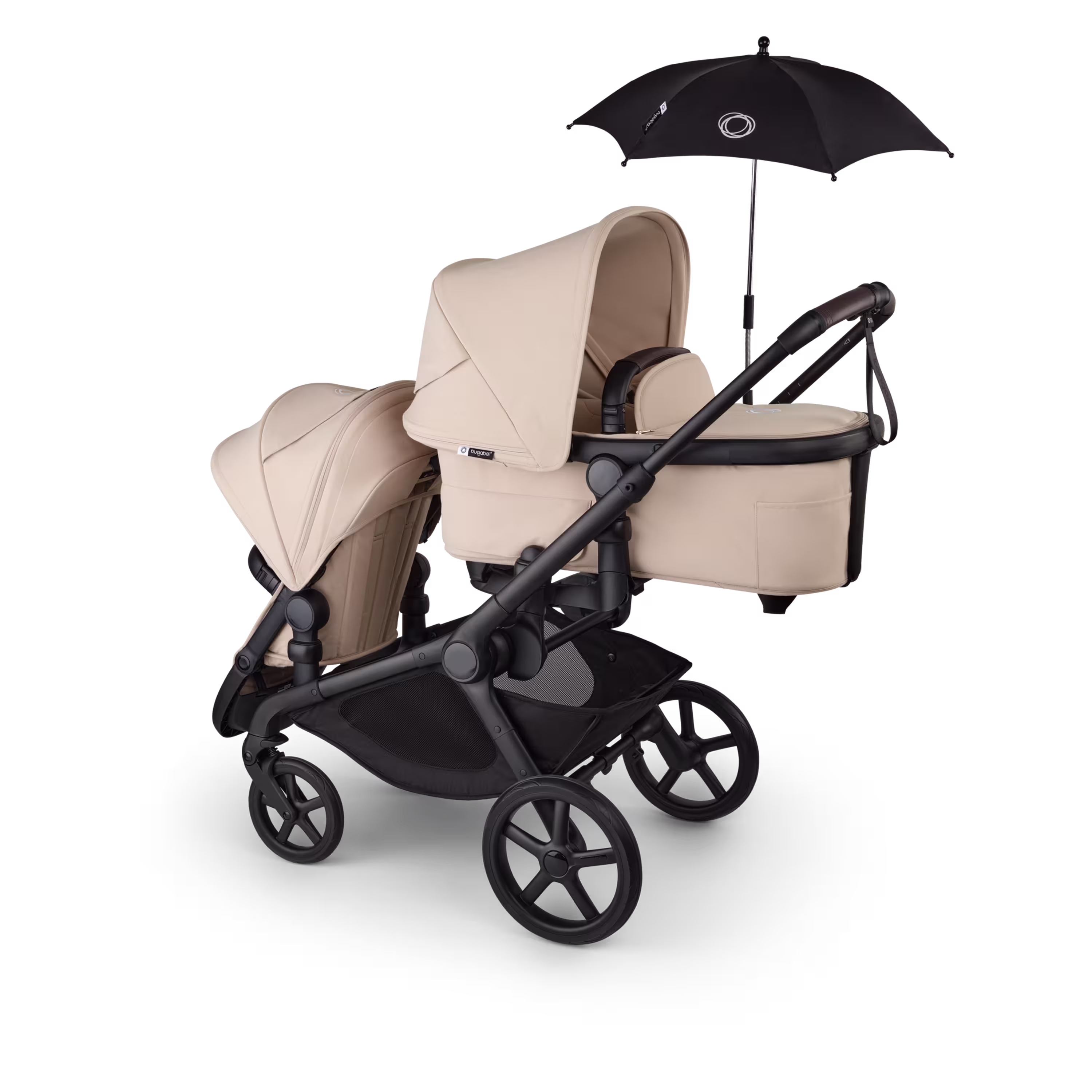Bugaboo Kangaroo Double bassinet and seat pram black base, midnight black fabrics, midnight black sun canopy - Main Modal Image Slide 17 of 18