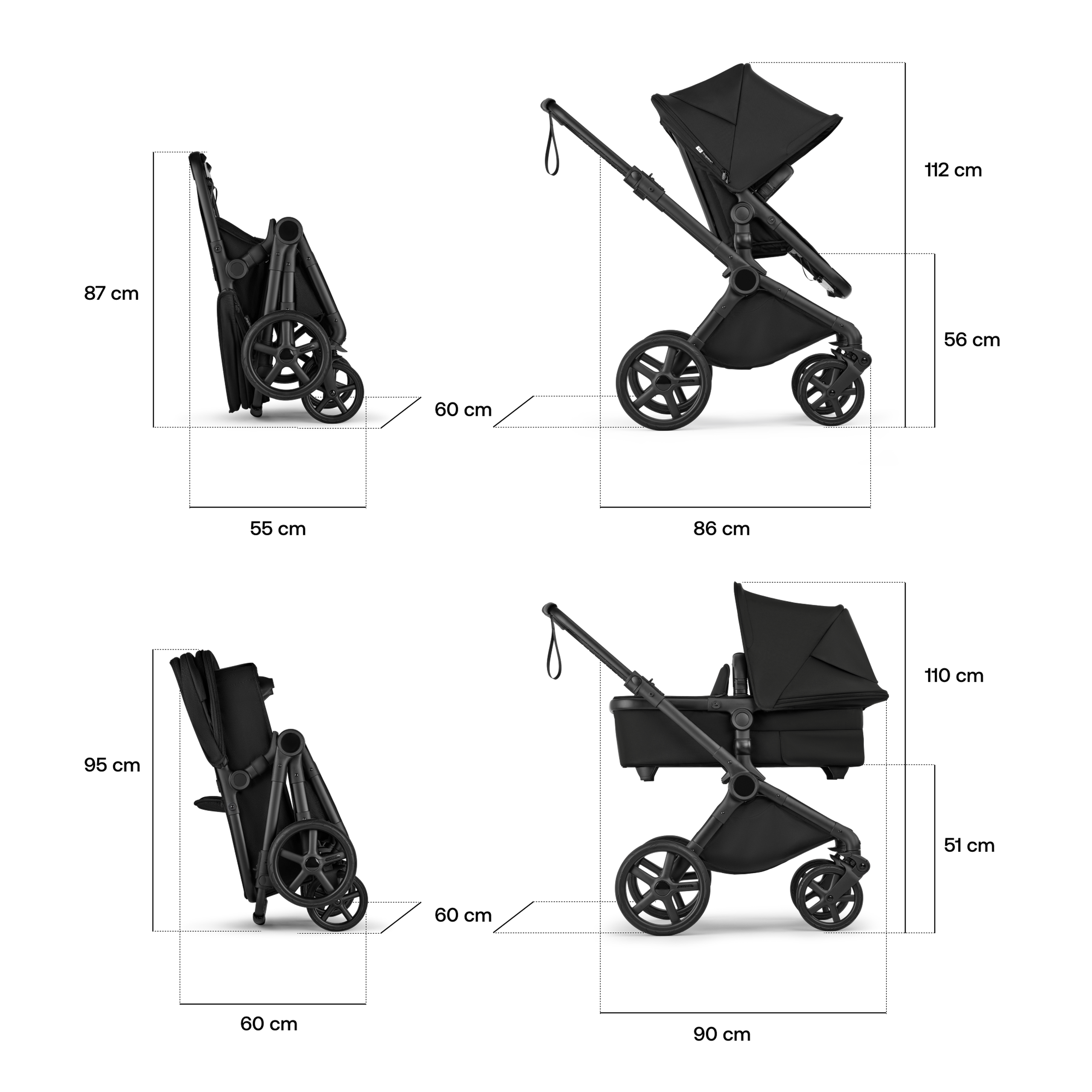 Bugaboo Cub 2-in-1 pushchair black base, forest green fabrics, forest green sun canopy - Thumbnail Slide 8 of 12