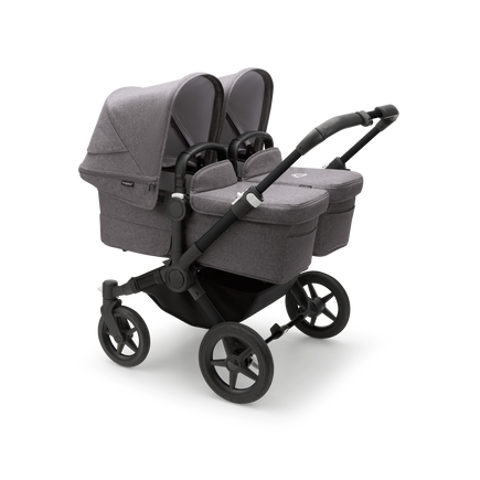 Bugaboo Donkey 5 Twin bassinet and seat stroller black base, grey mélange fabrics, grey mélange sun canopy - view 1