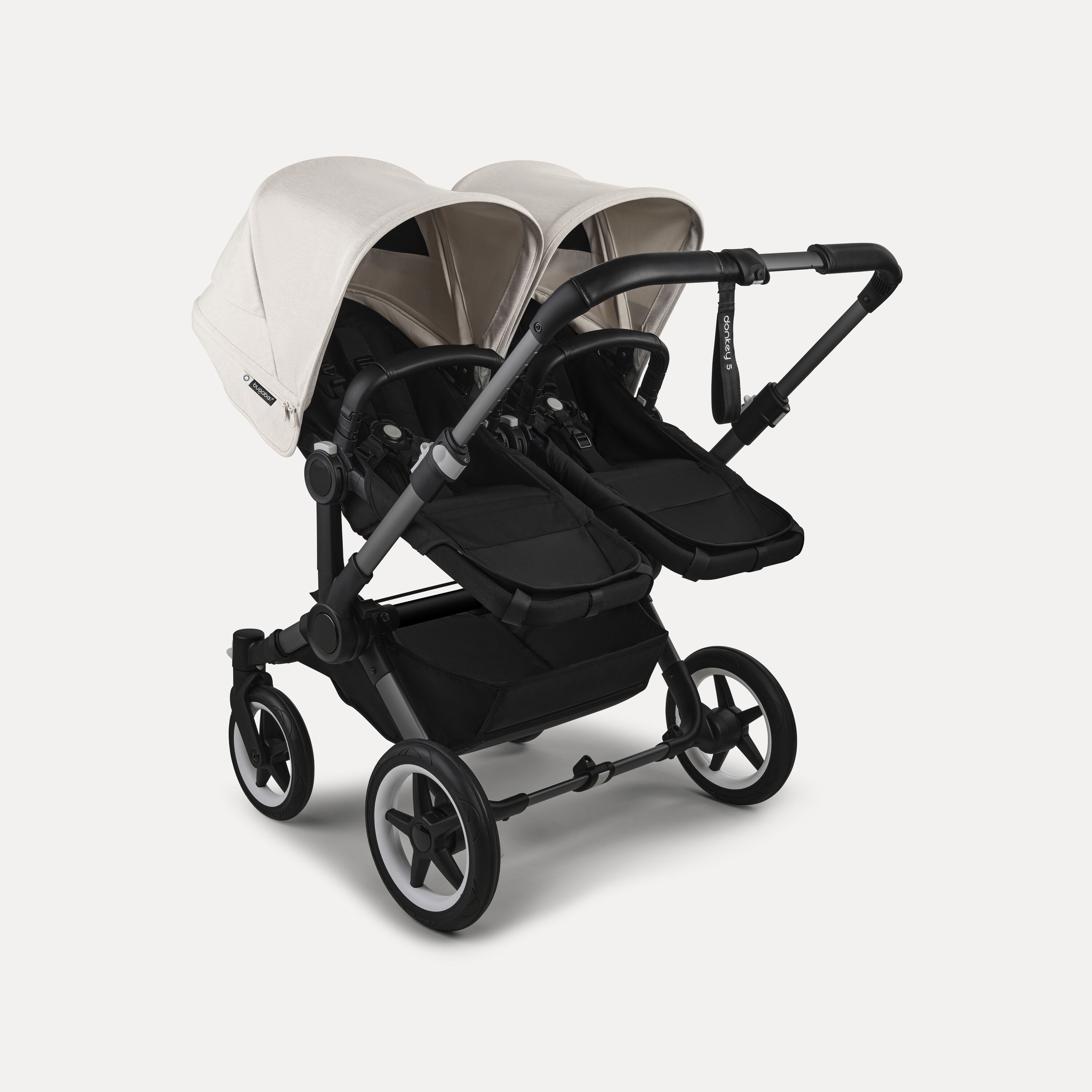 Bugaboo Donkey 5 twin stroller graphite base, midnight black fabrics, misty white sun canopy - Main Modal Image Slide 3 of 12