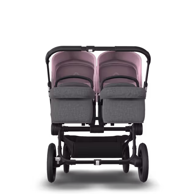 Bugaboo Donkey 3 Twin seat and carrycot pushchair soft pink sun canopy, grey melange fabrics, black base - Main Image Slide 3 of 9