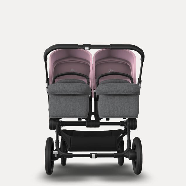 Bugaboo Donkey 3 Twin seat and carrycot pushchair soft pink sun canopy, grey melange fabrics, black base - Main Image Slide 3 of 9