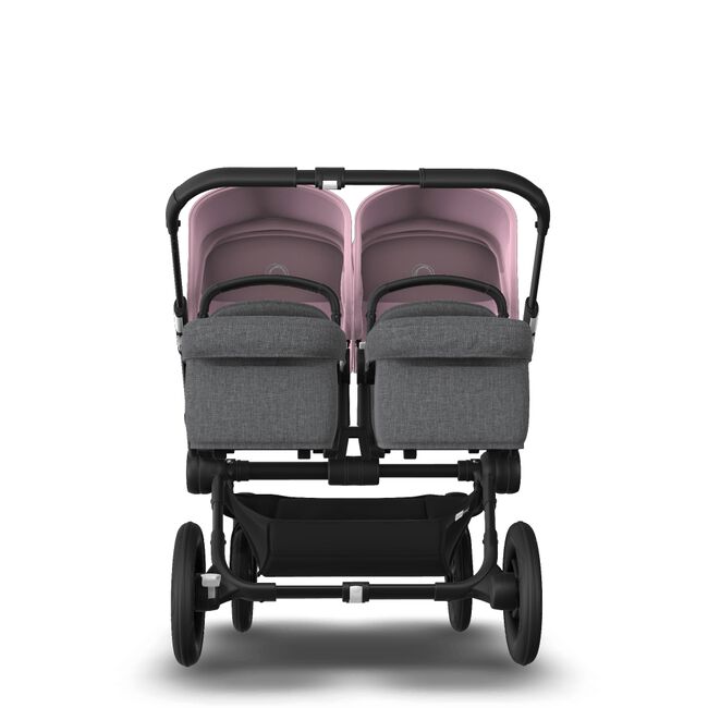 Bugaboo Donkey 3 Twin seat and carrycot pushchair soft pink sun canopy, grey melange fabrics, black base - Main Image Slide 3 of 9