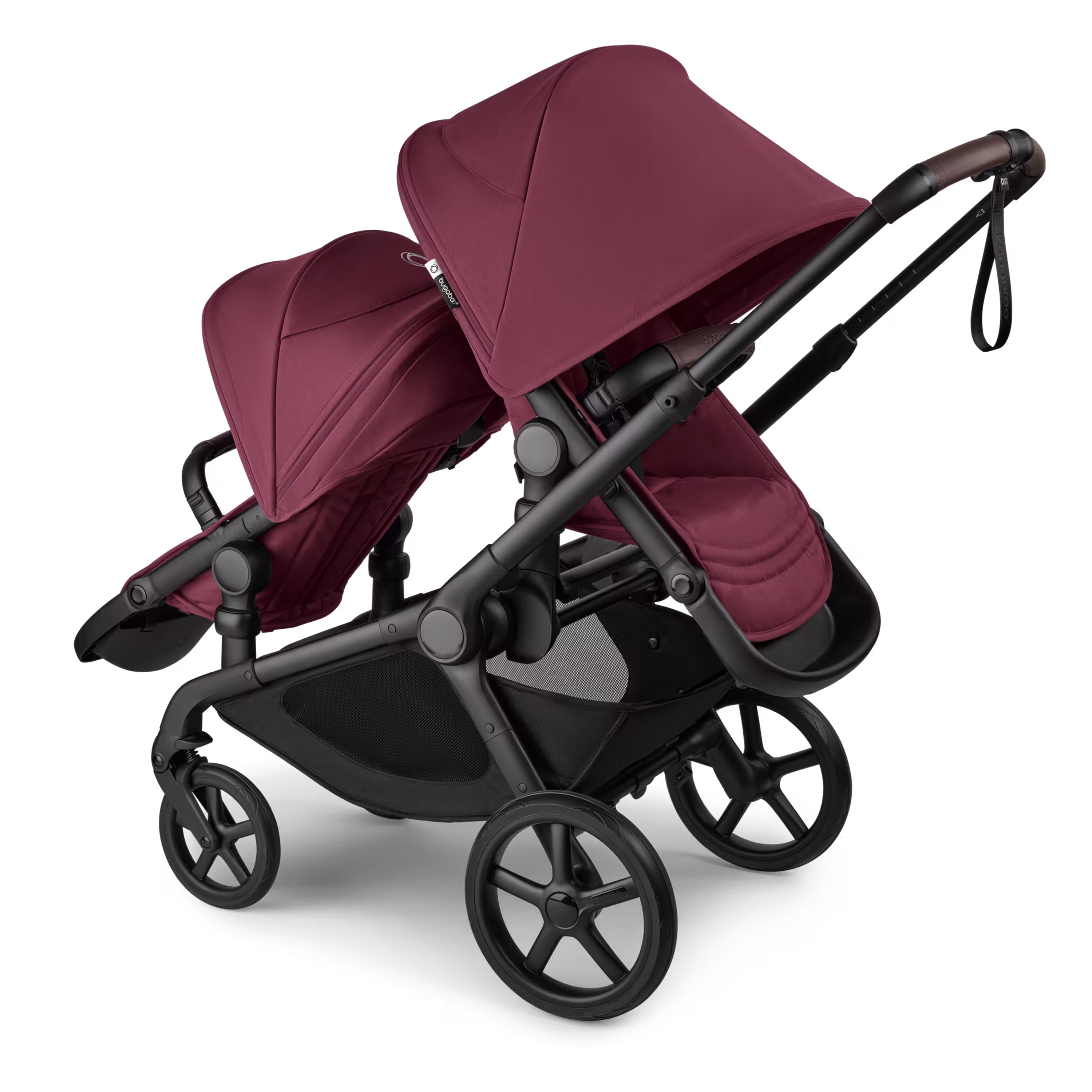 Bugaboo Kangaroo Double bassinet and seat pram black base, dark cherry red fabrics, dark cherry red sun canopy - Main Modal Image Slide 5 of 18