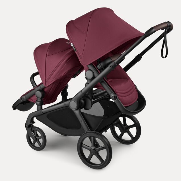 Bugaboo Kangaroo Double bassinet and seat pram black base, dark cherry red fabrics, dark cherry red sun canopy - Main Image Slide 5 of 18