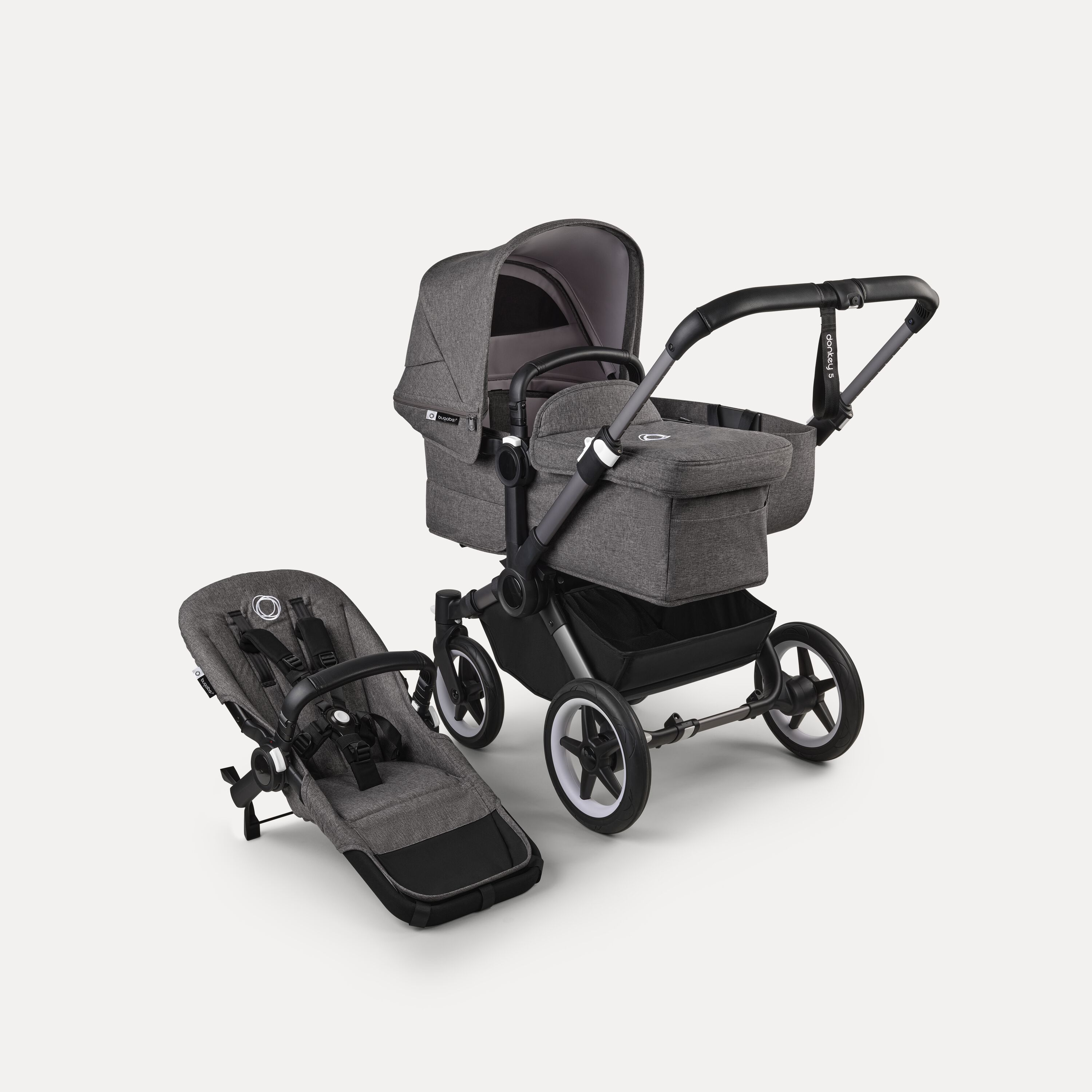 Bugaboo Donkey 5 Mono 2-in-1 stroller graphite base, grey mélange fabrics, grey mélange sun canopy - Main Modal Image Slide 1 of 12
