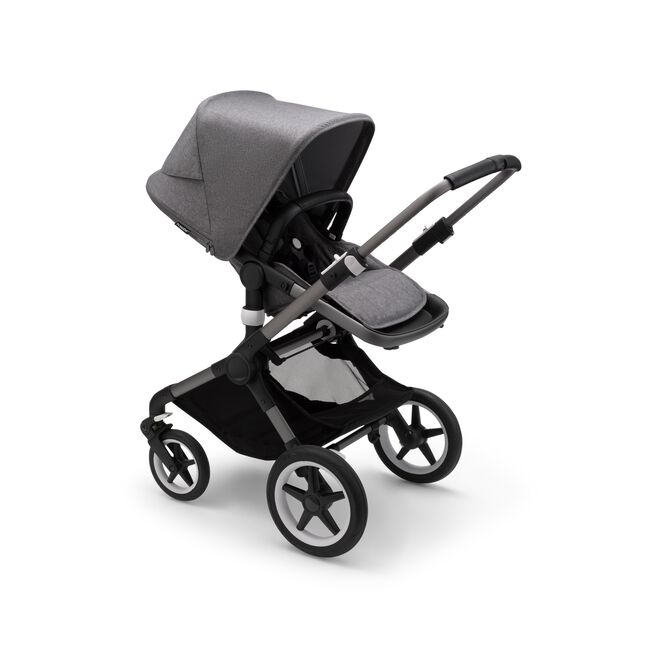 Bugaboo Fox 3 seat stroller with graphite frame, grey fabrics, and grey sun canopy. - Main Image Slide 6 of 7