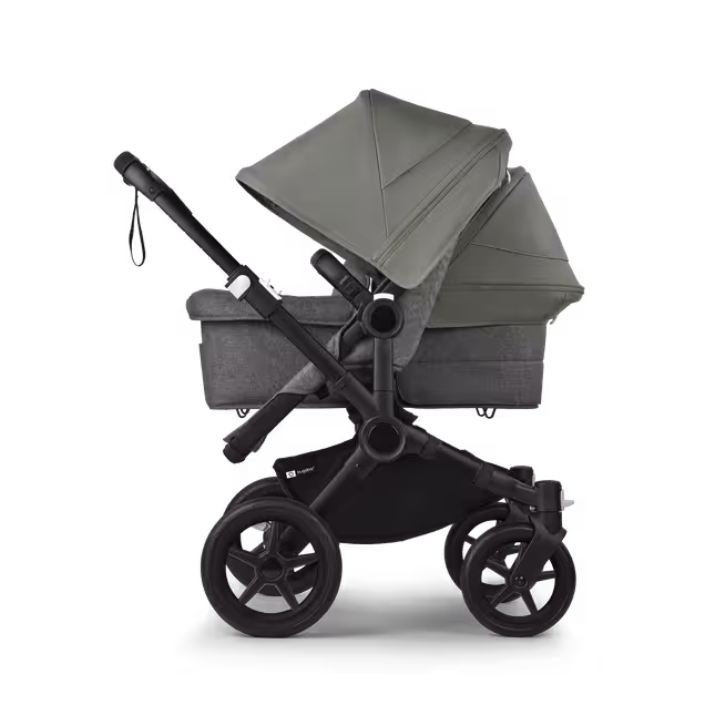Bugaboo Donkey 5 Duo double stroller black base, grey mélange fabrics, forest green sun canopy - Main Image Slide 2 of 11