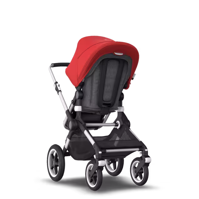 Bugaboo Fox 2 seat and carrycot pushchair red sun canopy, grey melange fabrics, aluminium base - Main Image Slide 5 of 10