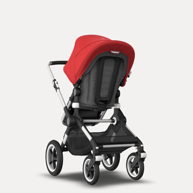 Bugaboo Fox 2 seat and carrycot pushchair red sun canopy, grey melange fabrics, aluminium base - Main Image Slide 5 of 10