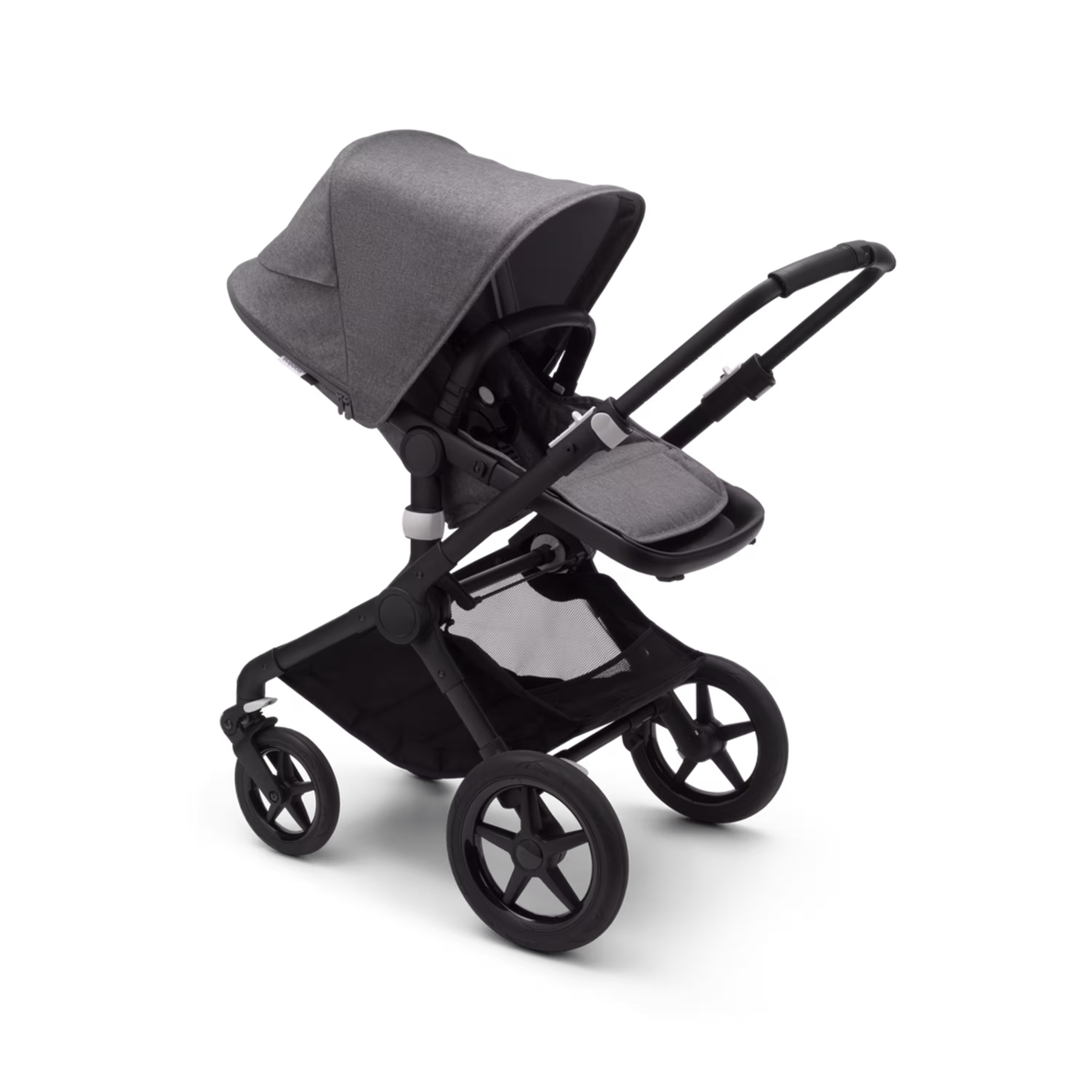 Fox 2 Seat and Bassinet Stroller Grey Melange sun canopy, Grey Melange style set, Black chassis - Main Modal Image Slide 6 of 6