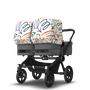 Bugaboo Donkey 5 Twin bassinet and seat stroller black base, grey mélange fabrics, art of discovery white sun canopy - Thumbnail Slide 10 of 15