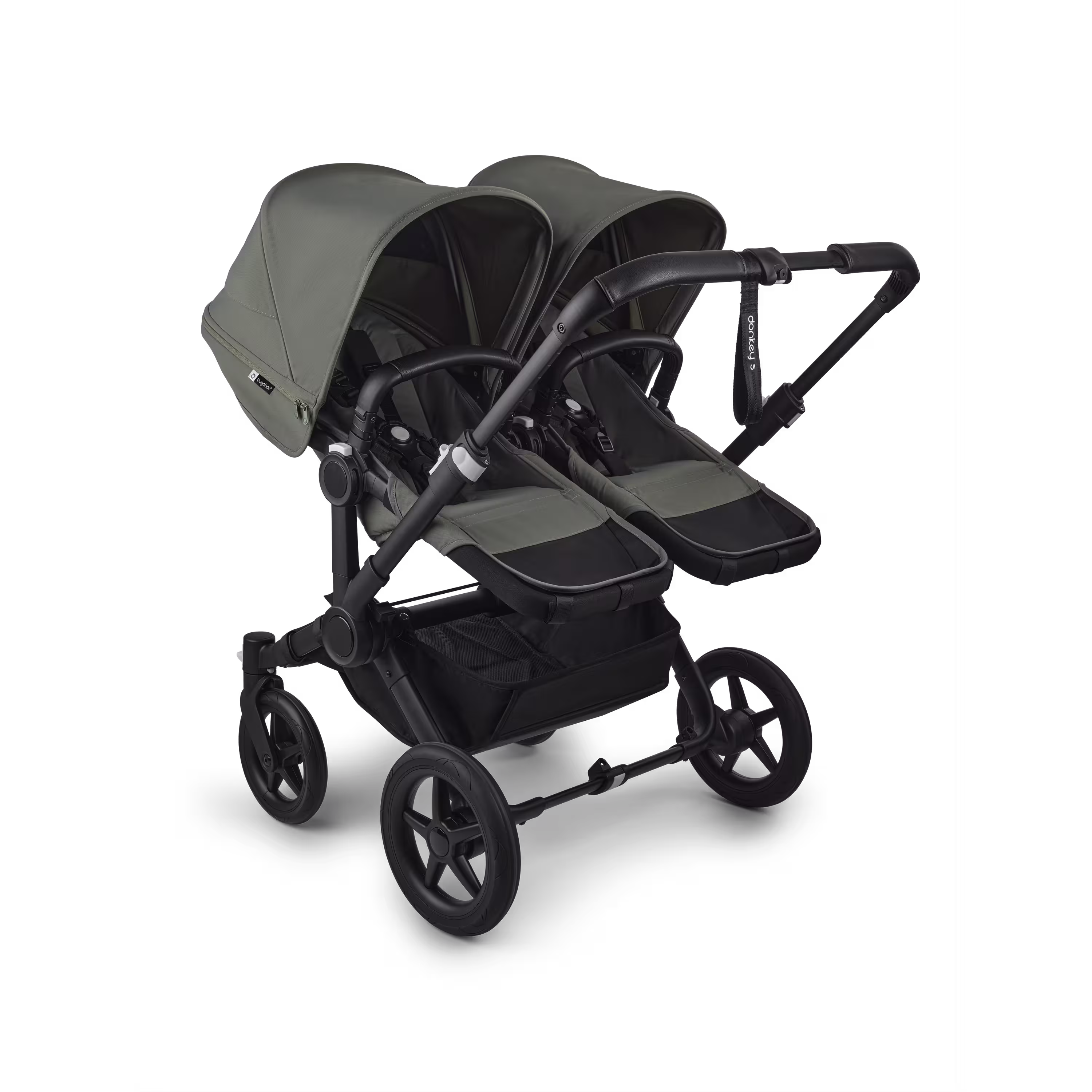 Bugaboo Donkey 5 twin stroller black base, forest green fabrics, forest green sun canopy - Main Modal Image Slide 3 of 12