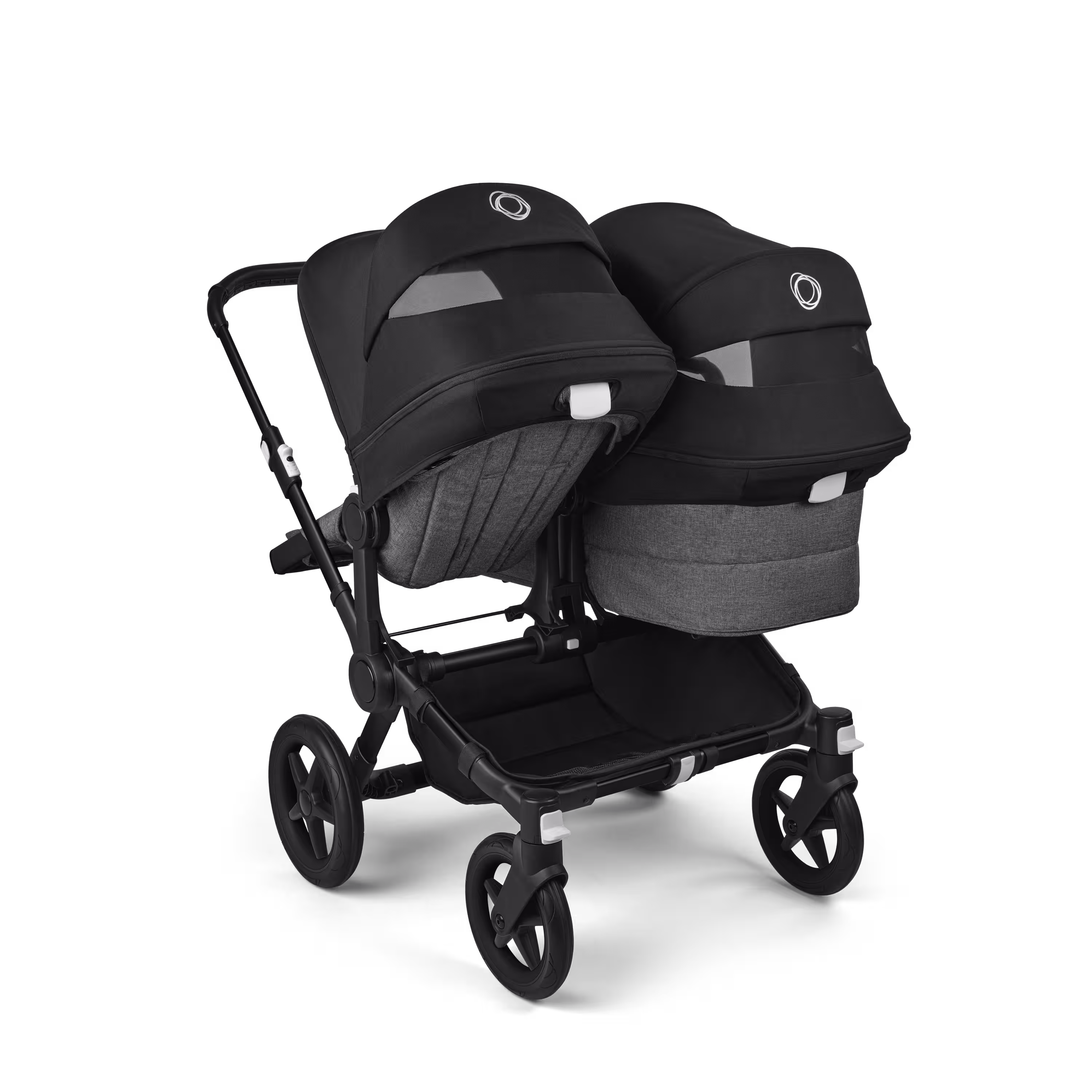 Bugaboo Donkey 5 Duo double stroller black base, grey mélange fabrics, midnight black sun canopy - Main Modal Image Slide 4 of 11