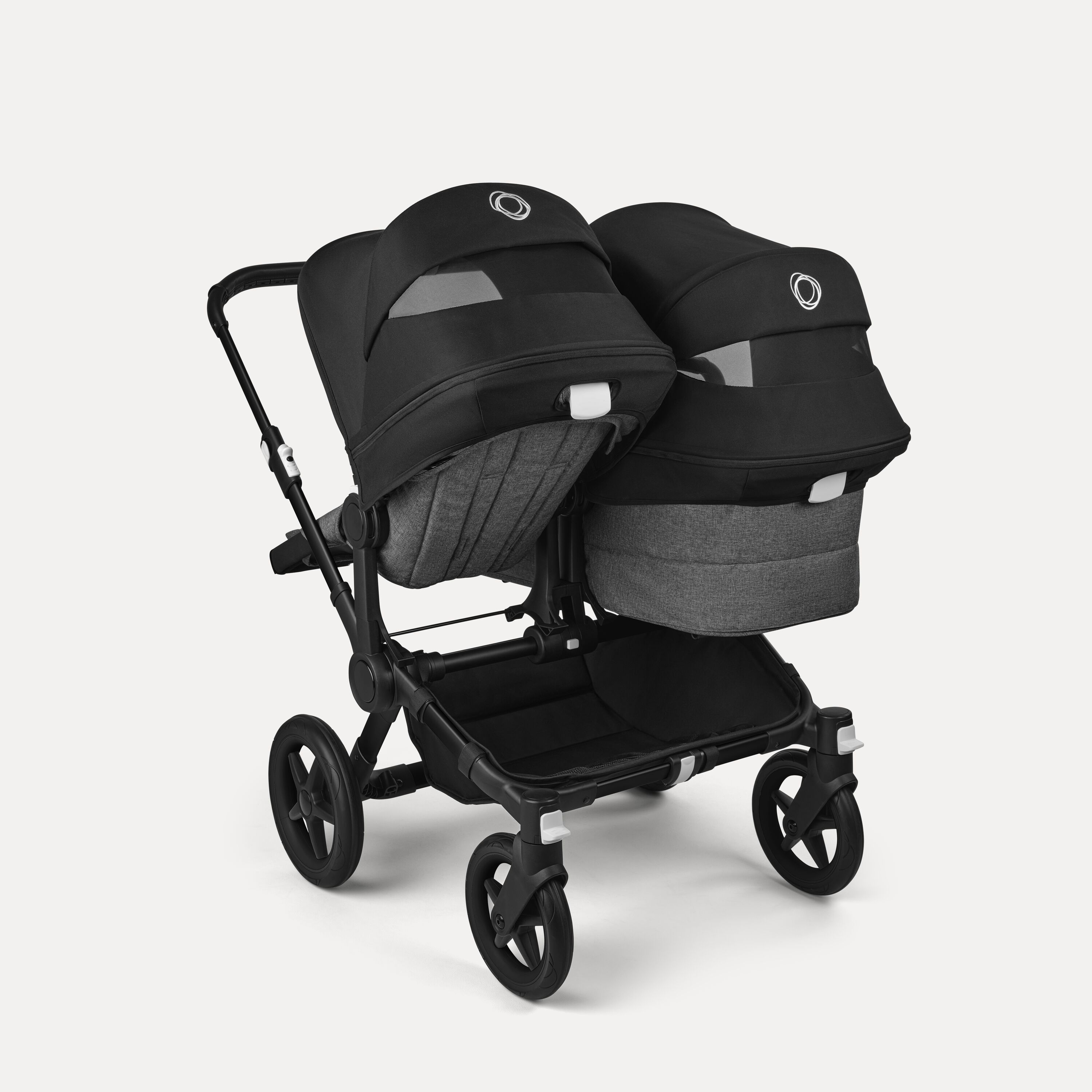 Bugaboo Donkey 5 Duo double stroller black base, grey mélange fabrics, midnight black sun canopy - Main Modal Image Slide 4 of 11