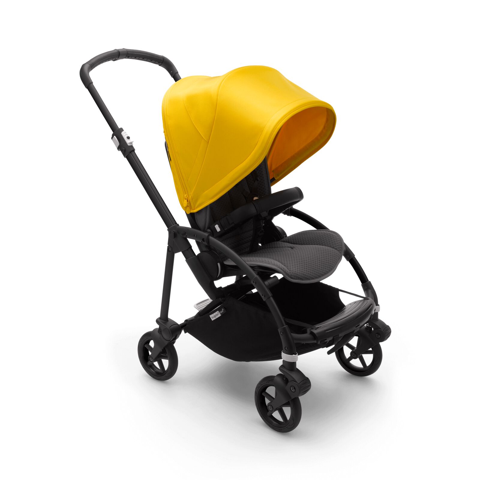 Bugaboo Bee 6 seat stroller lemon yellow sun canopy, grey mélange fabrics, black base
