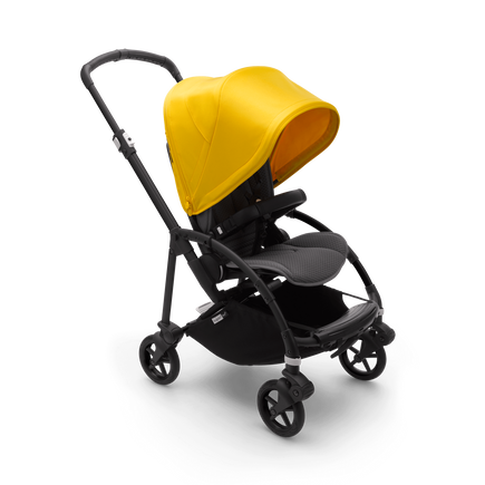 Bugaboo Bee 6 seat stroller lemon yellow sun canopy, grey mélange fabrics, black base