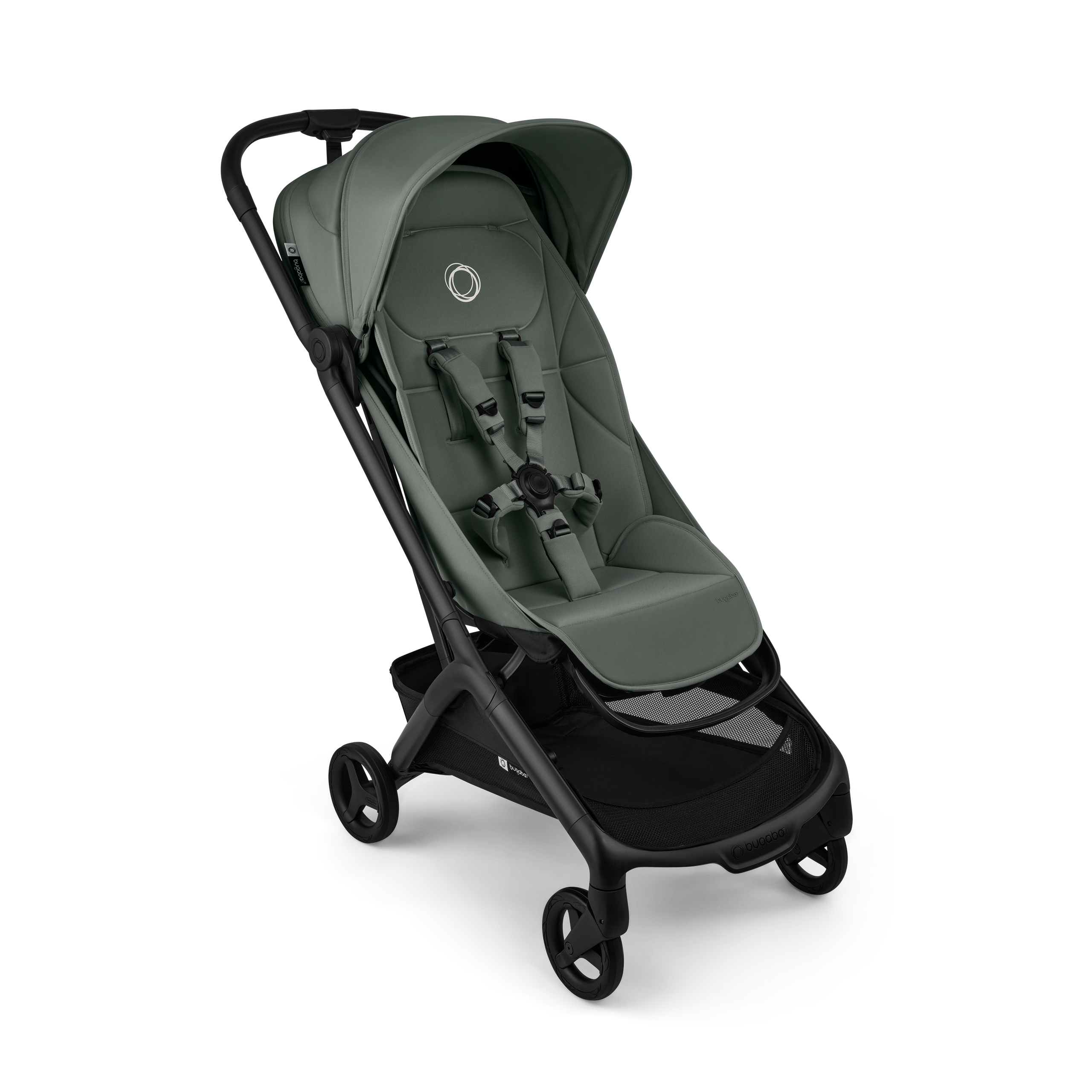 Bugaboo Butterfly 2 Plus travel pram black base, forest green fabrics, forest green sun canopy - Thumbnail Slide 1 of 12