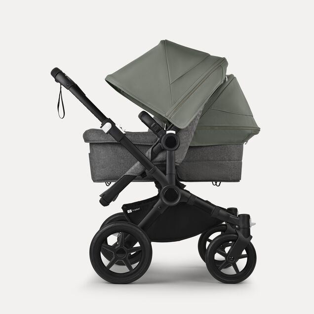 Bugaboo Donkey 5 Duo double stroller black base, grey mélange fabrics, forest green sun canopy - Main Image Slide 2 of 11