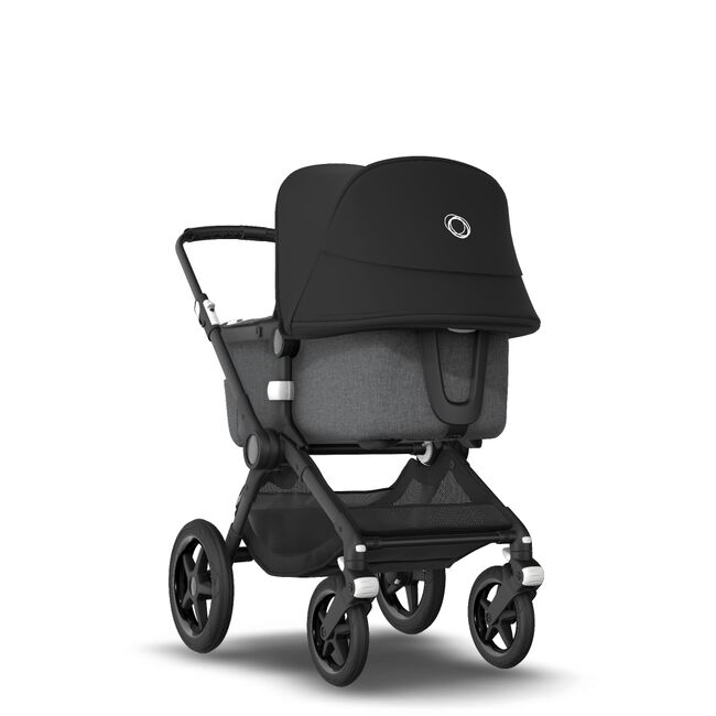 Bugaboo Fox 2 seat and bassinet stroller black sun canopy, grey melange fabrics, black base - Main Image Slide 1 van 10