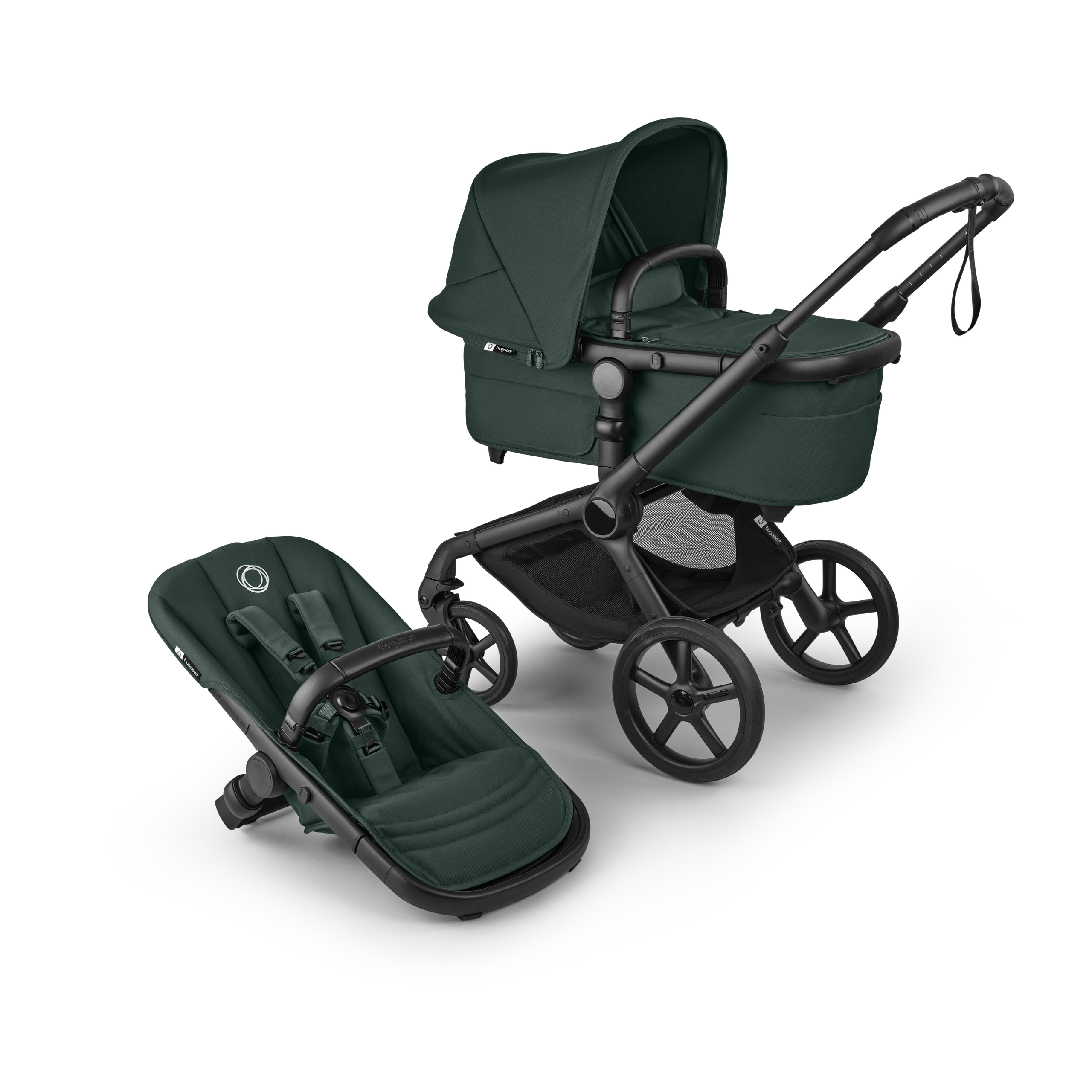 Bugaboo Fox 5 Renew 2-in-1 stroller black base, fern green fabrics, fern green sun canopy - Thumbnail Slide 1 of 12