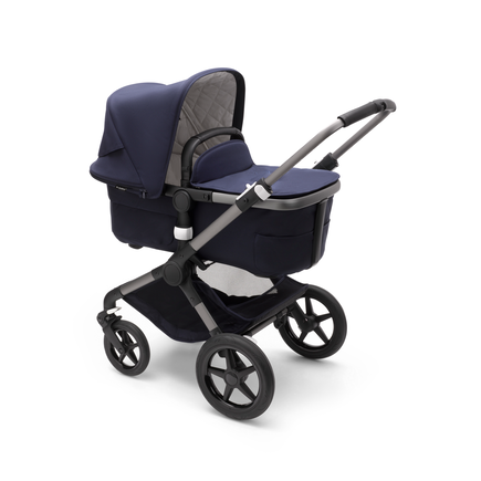 Bugaboo Fox 3 bassinet and seat stroller graphite base, classic collection dark navy fabrics, classic collection dark navy sun canopy