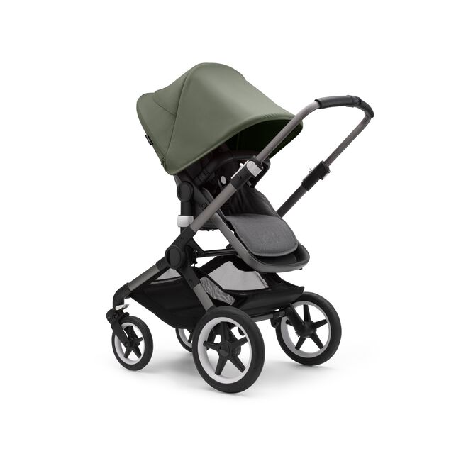 Bugaboo Fox 3 seat pushchair with graphite frame, grey melange fabrics, and forest green sun canopy. - Main Image Slide 7 of 7