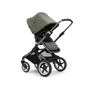Bugaboo Fox 3 seat stroller with graphite frame, grey melange fabrics, and forest green sun canopy.