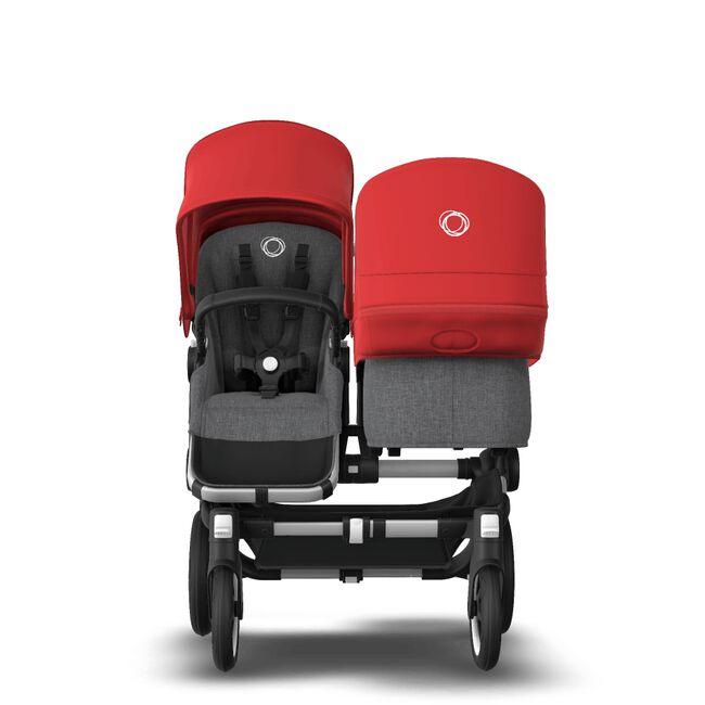Bugaboo Donkey 3 Duo red sun canopy, grey melange seat, aluminum chassis - Main Image Slide 2 of 6
