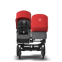Bugaboo Donkey 3 Duo red sun canopy, grey melange seat, aluminum chassis - Thumbnail Slide 2 of 6