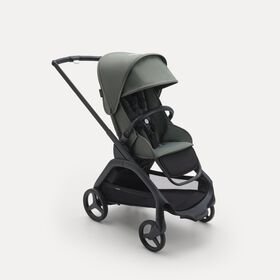 Bugaboo Dragonfly seat stroller black base, forest green fabrics, forest green sun canopy
