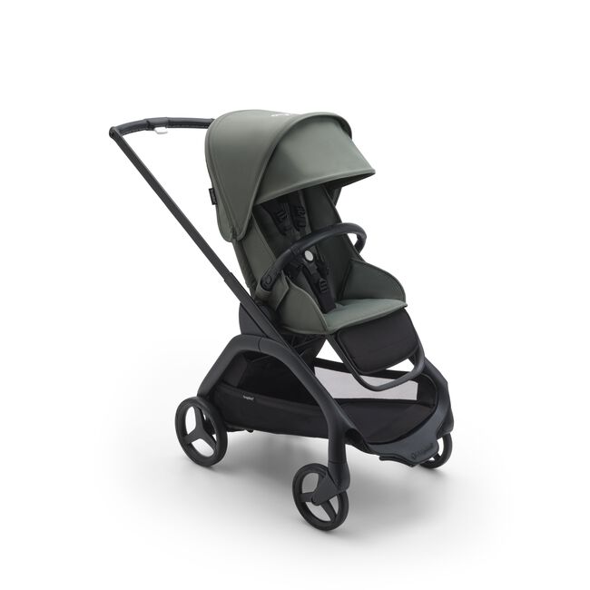 Bugaboo Dragonfly seat stroller with black chassis, forest green fabrics and forest green sun canopy. - Main Image Slide 2 of 4