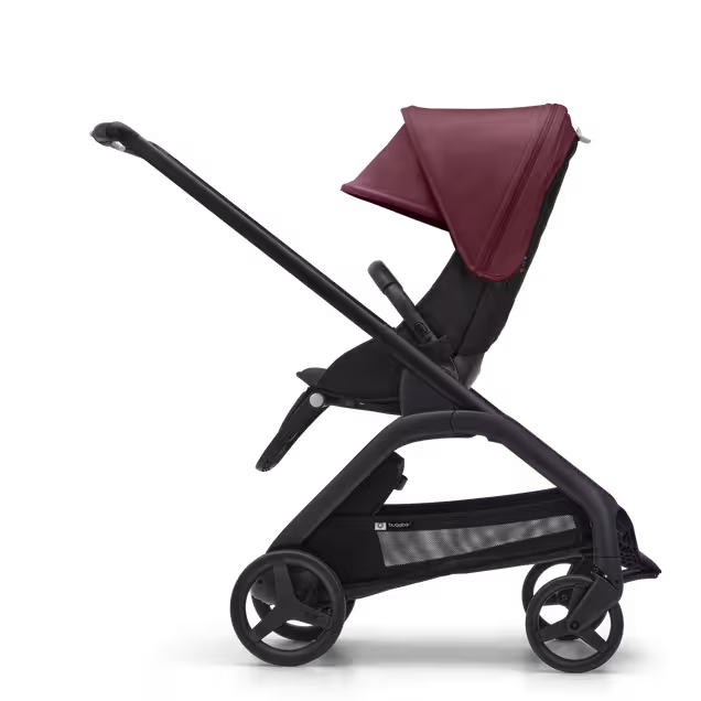 Bugaboo Dragonfly seat stroller black base, midnight black fabrics, dark cherry red sun canopy - Main Image Slide 2 of 16