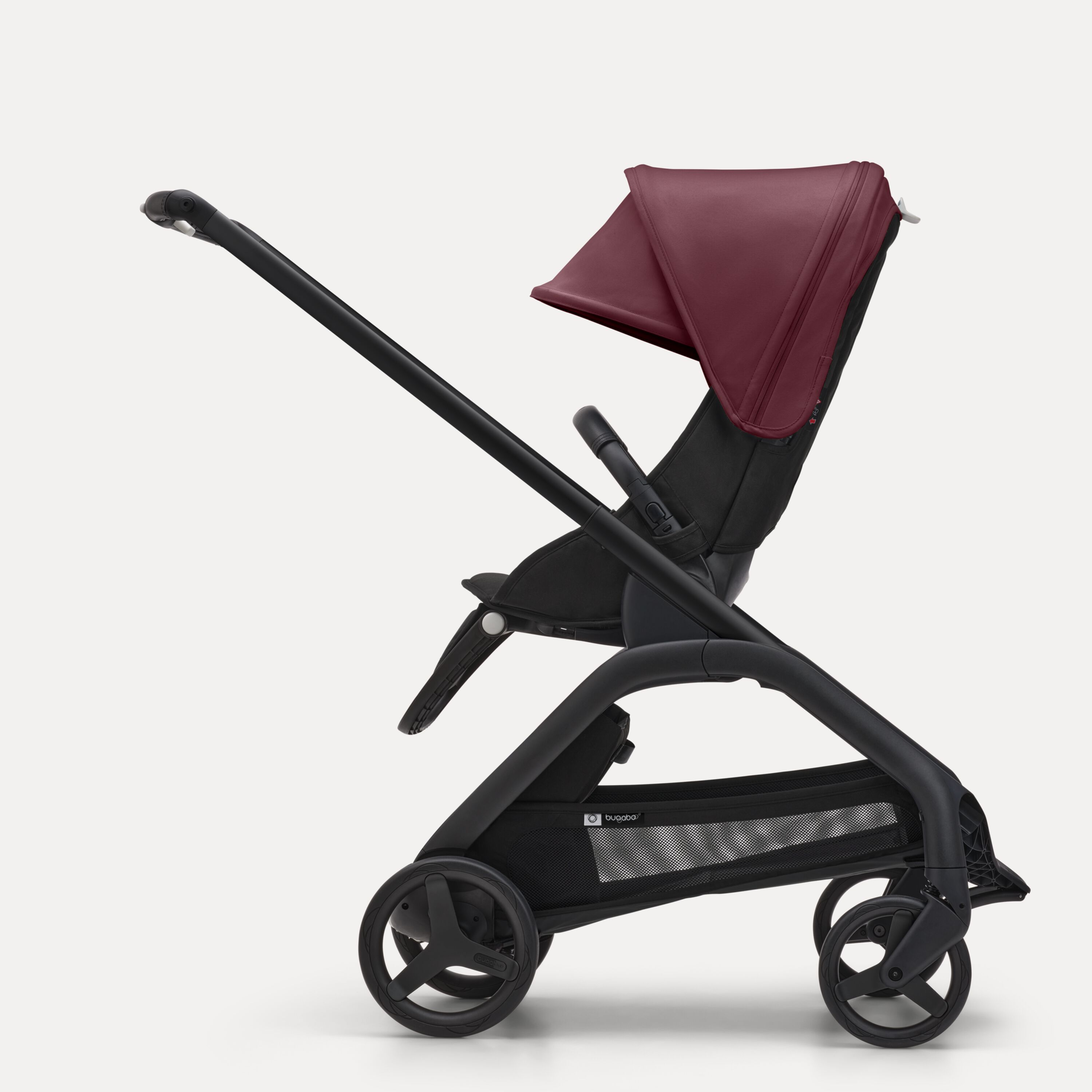 Bugaboo Dragonfly seat stroller black base, midnight black fabrics, dark cherry red sun canopy - Main Modal Image Slide 2 of 16