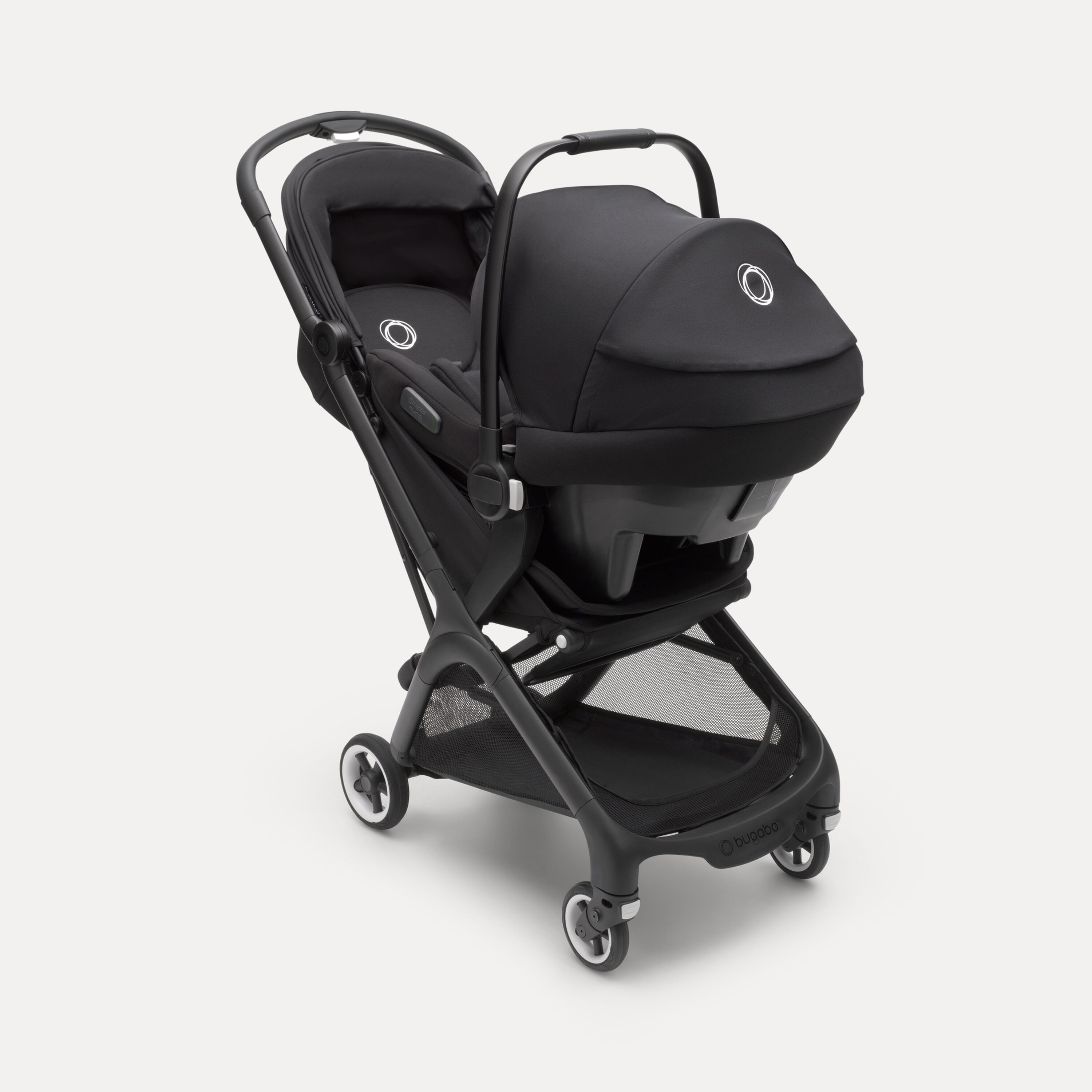 Bugaboo Butterfly travel stroller black base, stormy blue fabrics, stormy blue sun canopy - Main Modal Image Slide 12 of 13