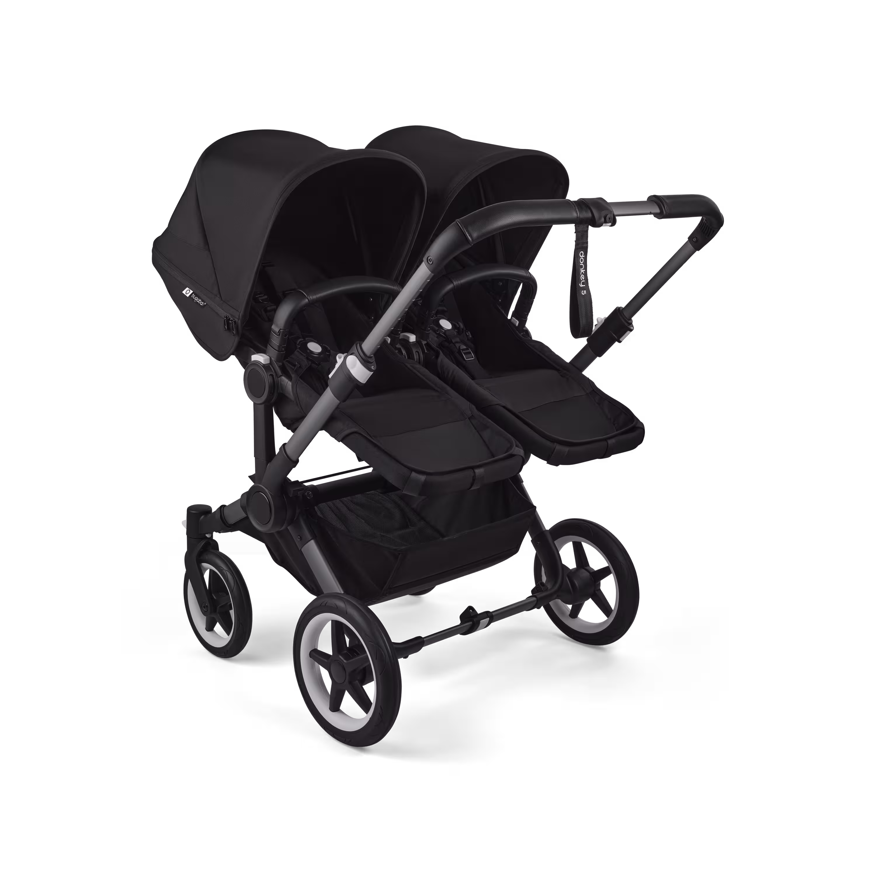 Bugaboo Donkey 5 twin stroller graphite base, midnight black fabrics, midnight black sun canopy - Main Modal Image Slide 3 of 12