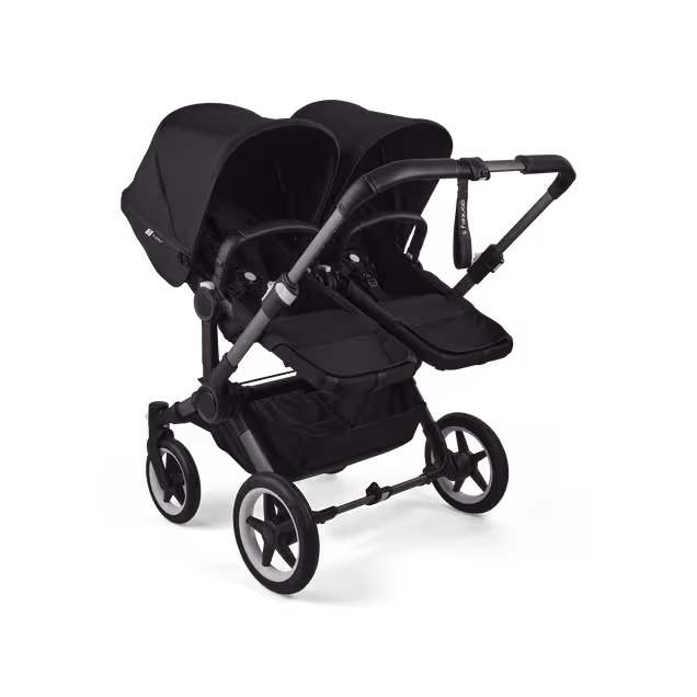 Bugaboo Donkey 5 twin stroller graphite base, midnight black fabrics, midnight black sun canopy - Main Image Slide 3 of 12