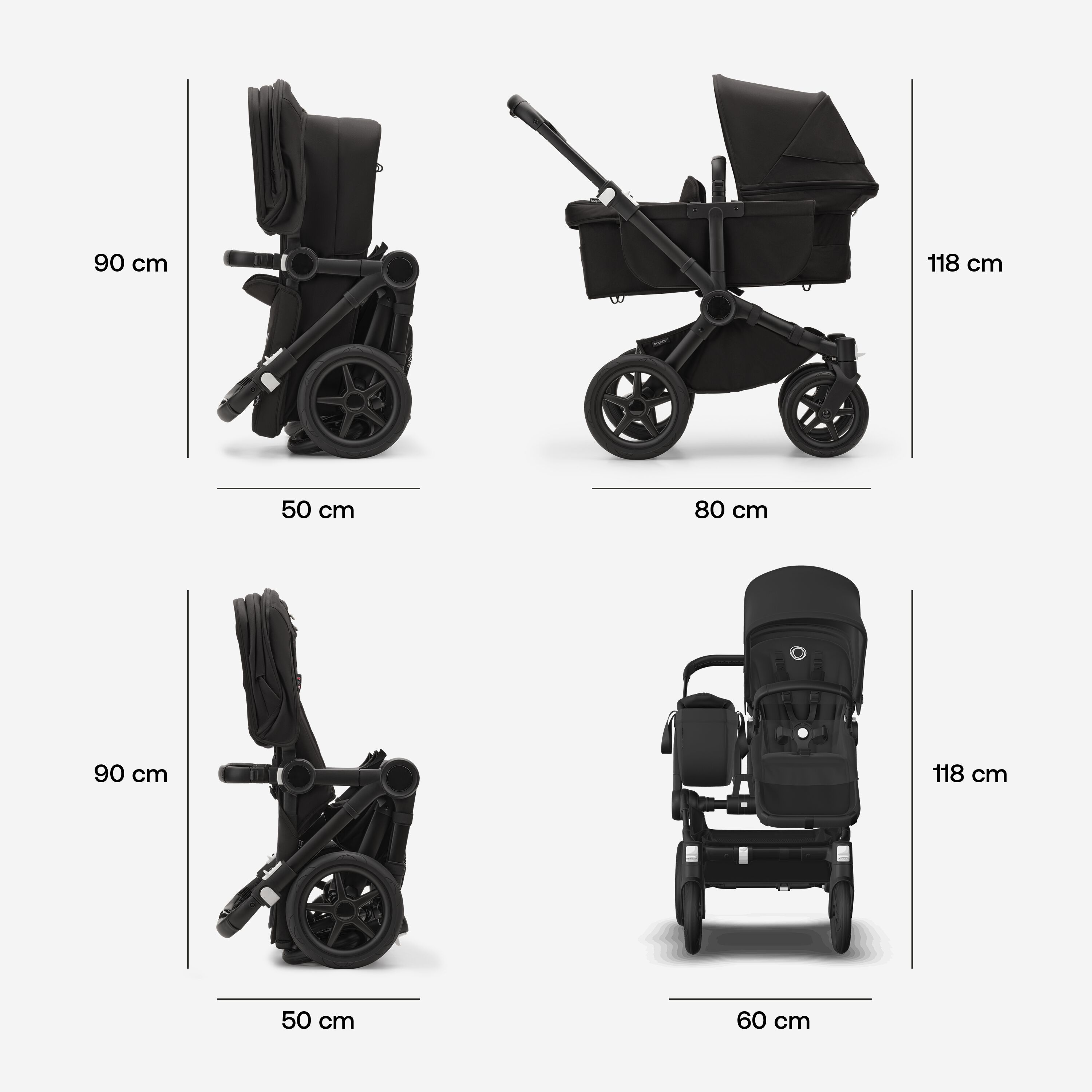 Refurbished Bugaboo Donkey 5 Mono bassinet and seat stroller black base, midnight black fabrics, sunrise red sun canopy - Main Modal Image Slide 2 of 2