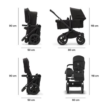 Refurbished Bugaboo Donkey 5 Mono bassinet and seat stroller black base, midnight black fabrics, sunrise red sun canopy - view 2