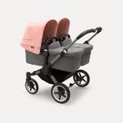Bugaboo Donkey 5 twin stroller graphite base, grey mélange fabrics, morning pink sun canopy
