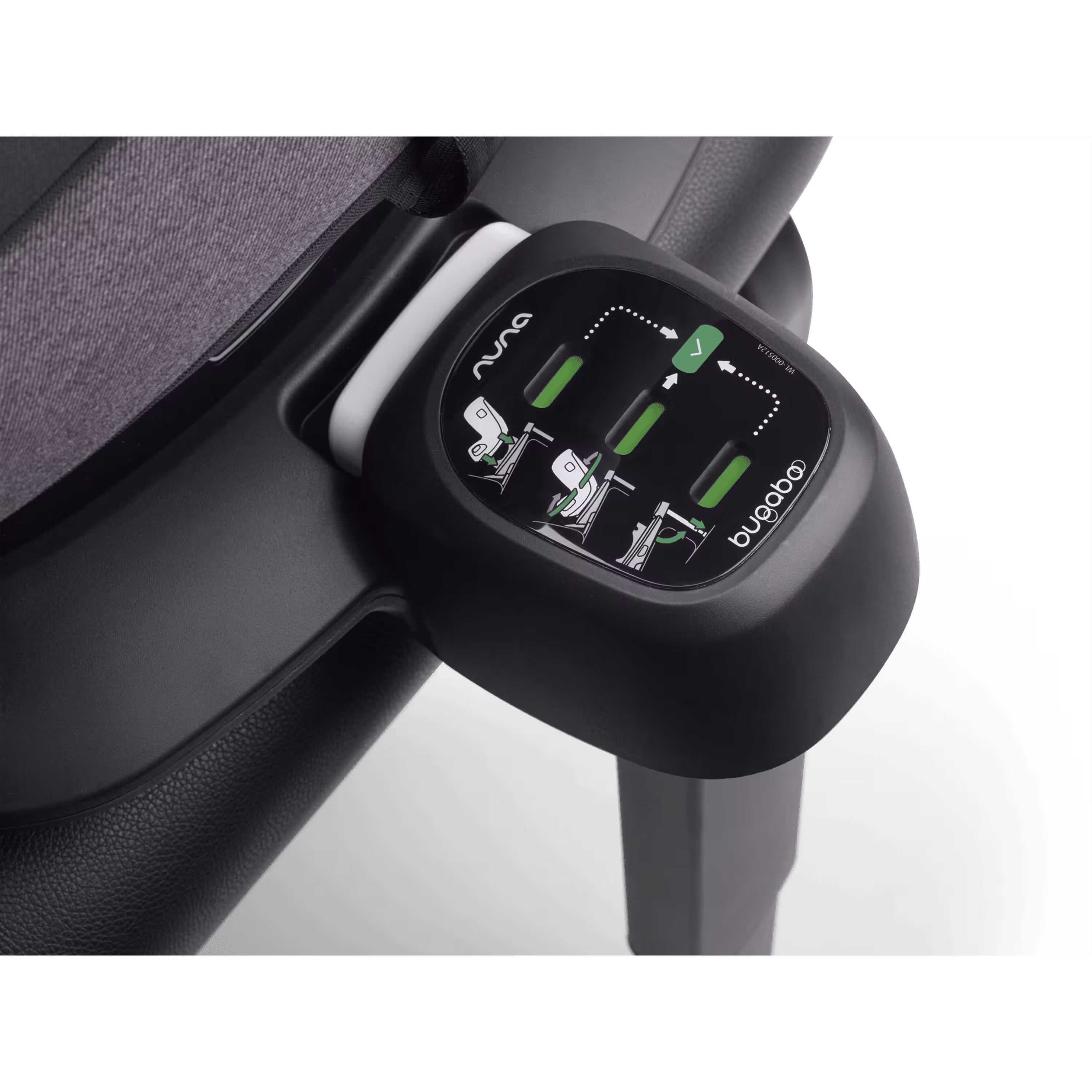 Close up of green safety indicators on the Bugaboo 360 ISOFIX Base by Nuna. - Main Modal Image Slide 7 of 13