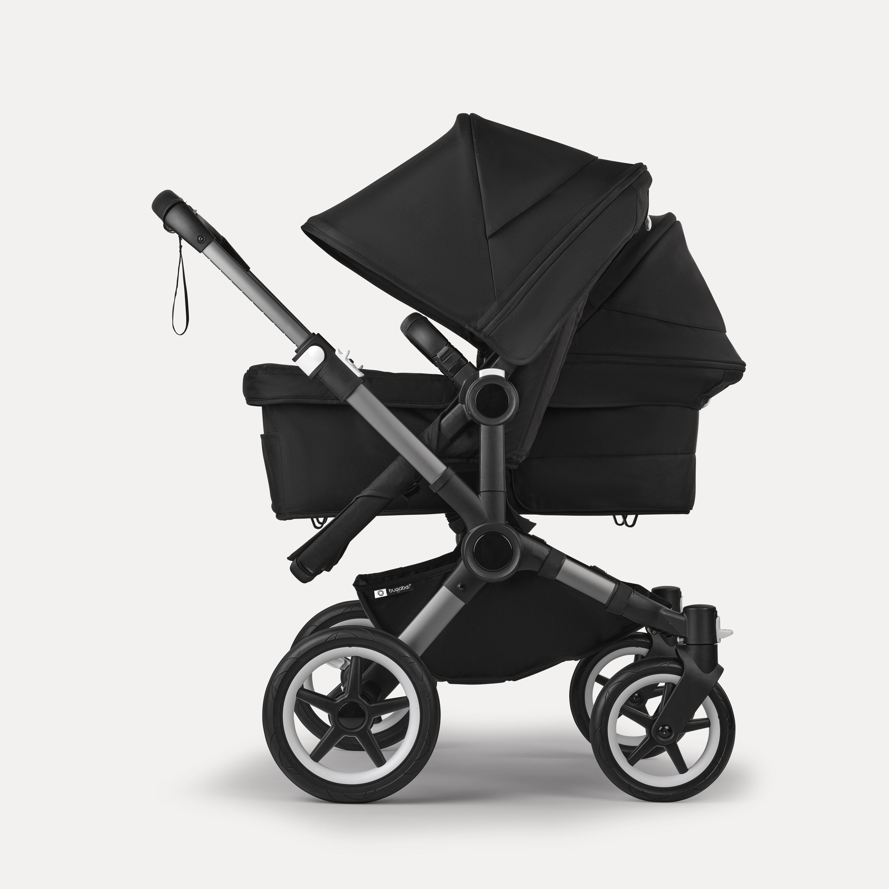 Bugaboo Donkey 5 Duo double stroller graphite base, midnight black fabrics, midnight black sun canopy - Main Modal Image Slide 2 of 11