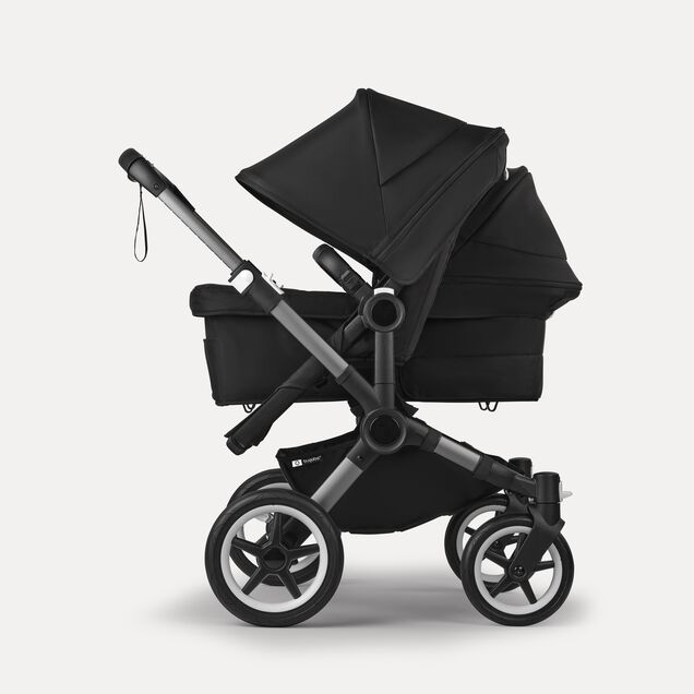 Bugaboo Donkey 5 Duo double stroller graphite base, midnight black fabrics, midnight black sun canopy - Main Image Slide 2 of 11