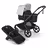 Bugaboo Kangaroo 2-in-1 stroller with one bassinet, Midnight Black fabrics, and Misty White sun canopy. A detached seat in Midnight Black sits next to the stroller. - Thumbnail Slide 1 of 18