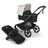 Bugaboo Kangaroo 2-in-1 stroller with one bassinet, Midnight Black fabrics, and Misty White sun canopy. A detached seat in Midnight Black sits next to the stroller. - Thumbnail Slide 1 of 18