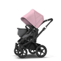 Bugaboo Donkey 3 Mono seat and bassinet stroller soft pink sun canopy, grey melange fabrics, black base